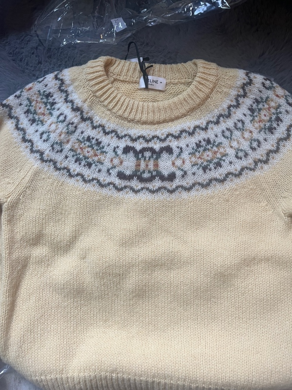 CELINE Yellow Fair Isle Yoke Wool Sweater - Picture 7 of 7